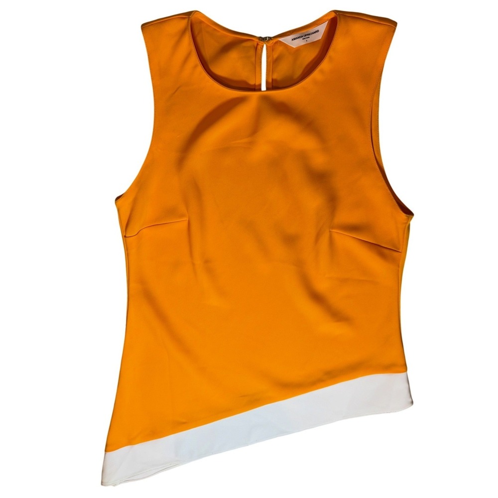 Amanda Uprichard Womens Orange White Asymmetrical Sleeveless Shell Top Size S